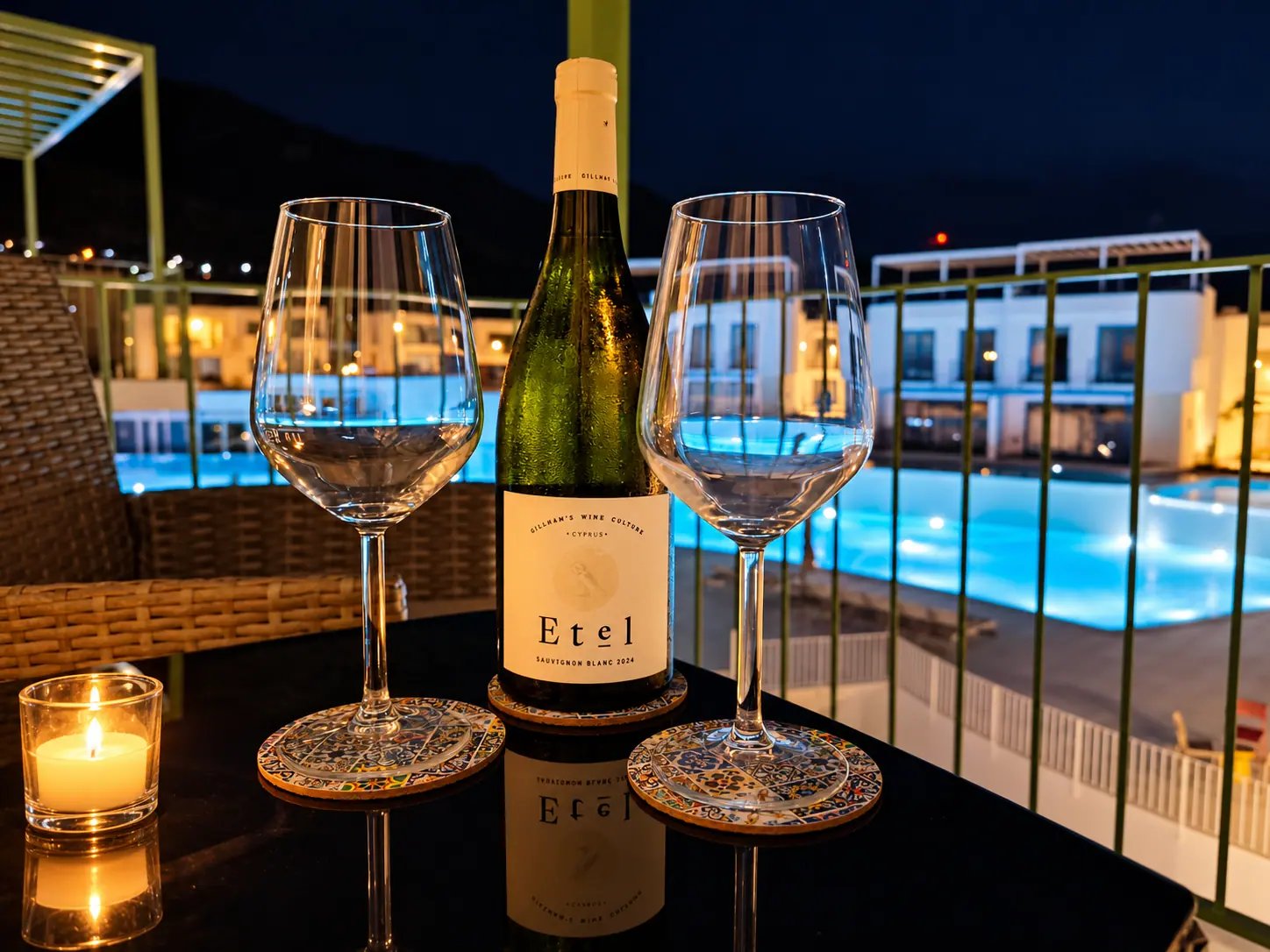 Evening on the Skyview balcony, looking over the pool