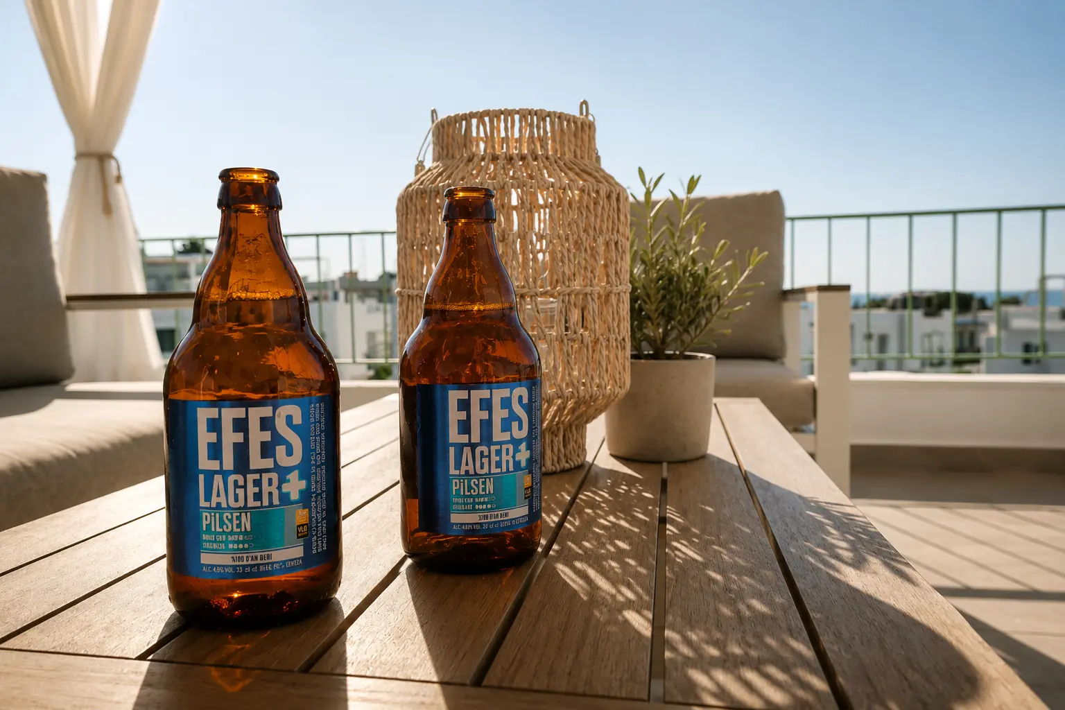 A table on the Skyview rooftop, looking over Lapta